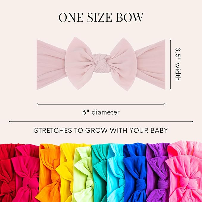 Baby Bling Bows - Newborn to Little Baby Girl Bows, 2PK PRINT SOLID KNOTS Nylon Super Soft Stretchy Toddler Headbands, Perfect Hair Accessories Head Bands for Infant Kids (Spice Floral & Rose Gold)