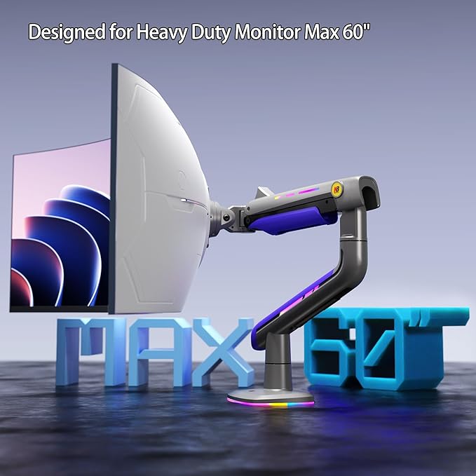 NB Gaming Monitor Arm or for 32 to 60 Inches Screen, Load up to 20 kg, VESA 75/100, RGB-Light, Heavy Duty, Multi Angle Adjustable, Premium Aluminum, Purple Blue