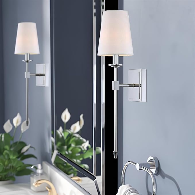 Kira Home Torche 20" Wall Sconce/Wall Light + Linen Shade, Chrome Finish