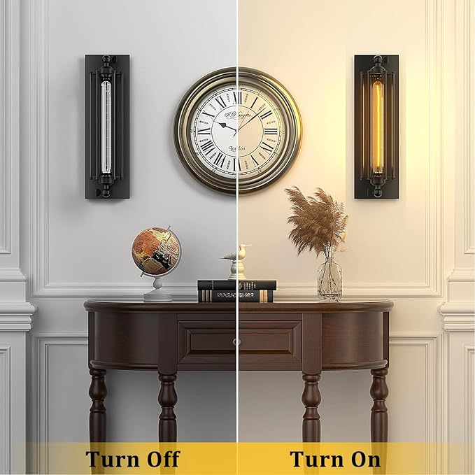 Licperron Sconces Wall Lighting, Industrial Black Wall Sconces Antique Wall Light Fixtures for Bedside, Bar, Restaurant, Hallway, Indoor&Outdoor Decor, E26 & E27 Bar Lights, UL Approval, 2 Pack