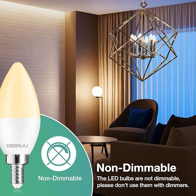 DEGNJU LED Candelabra Light Bulbs 60W Equivalent, Chandelier Light Bulbs Soft White 2700K, E12 LED Bulb, Type B Light Bulb 5.5W, Candelabra Base, 120V, B11 Candle Light Bulb, Non-Dimmable, 10 Pack