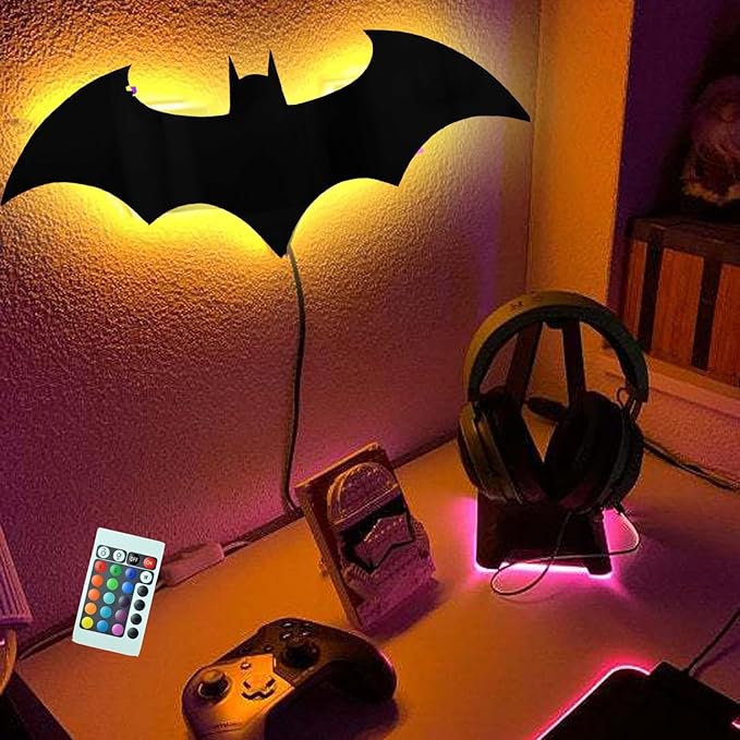 Superhero LED Lamp Decor Night Light with 16 Colors Remote Control Custom Natural Wall Sconce Acrylic Engraved Kids Room Wall Lamp for Boys Friends Gift (Mirror) (Black)