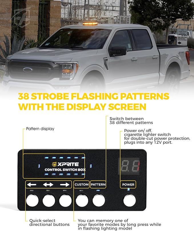 Xprite Amber Rooftop Emergency Strobe Light Bar, Beacon Safety Flashing Warnin Lights w/Control Panel Magnetic Base for Construction Trucks Plows Postal Security Cars