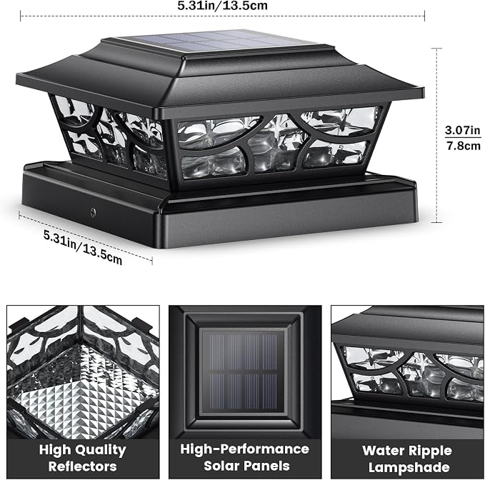 SIEDiNLAR Solar Post Lights Outdoor 4 Modes Deck Fence Post Cap Light for 4x4 5x5 6x6 Vinyl Wooden Posts Patio Garden Decor, Warm White & Cool White Dynamic Lighting Black (1 Pack)
