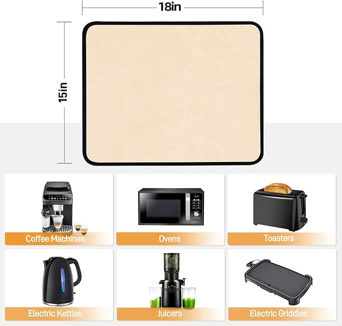 Heat Resistant Mats for Countertop - Fireproof 15x18 in Heat Resistant Mats for Air Fryer - Kitchen Countertop Protector for Air Fryer, Coffee Maker, Stand Mixer, Toaster, Oven 2PCS - Khaki