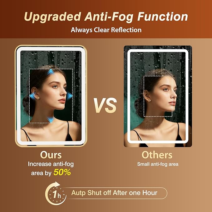32x40 Inch LED Bathroom Mirror with Gold Frame,Front and Backlit Vanity Mirror,Tempered Glass,Stepless Dimmable Wall Mirrors with Anti-Fog, 3 Colors, Memory, Waterproof, LED Smart Bathroom Mirror