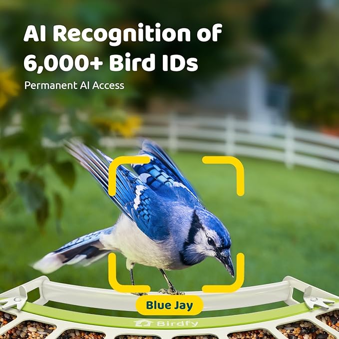 Birdfy Smart Bird Feeder with Camera, Durable Metal Feeders for Outdoors, Auto-Identify & Record Video, Instant Alert, Live Bird Watching Camera Solar, Gifts for Backyard Birder (AI Lifetime Free)