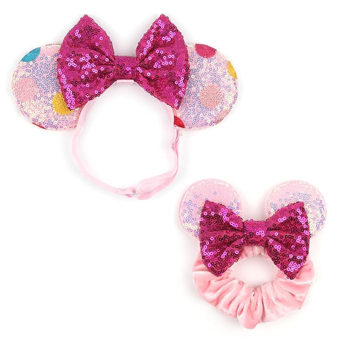 bianbaistar Newborn Bows for Girls Toddler Hair Bows Multicoloured Dot Elastic Adjustable Headband Mouse Ears Scrunchies Essencial Accessories for Trip Headwear for Women (Pinkbow)