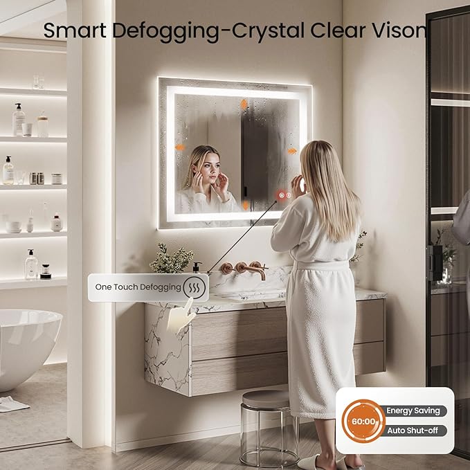60X36 LED Bathroom Mirror with Lights, Anti-Fog, Dimmable - Lighted Bathroom Vanity Mirror with Front & Back Light, 3 Color Temperatures, Memory Function, Tempered Glass (Horizontal/Vertical)