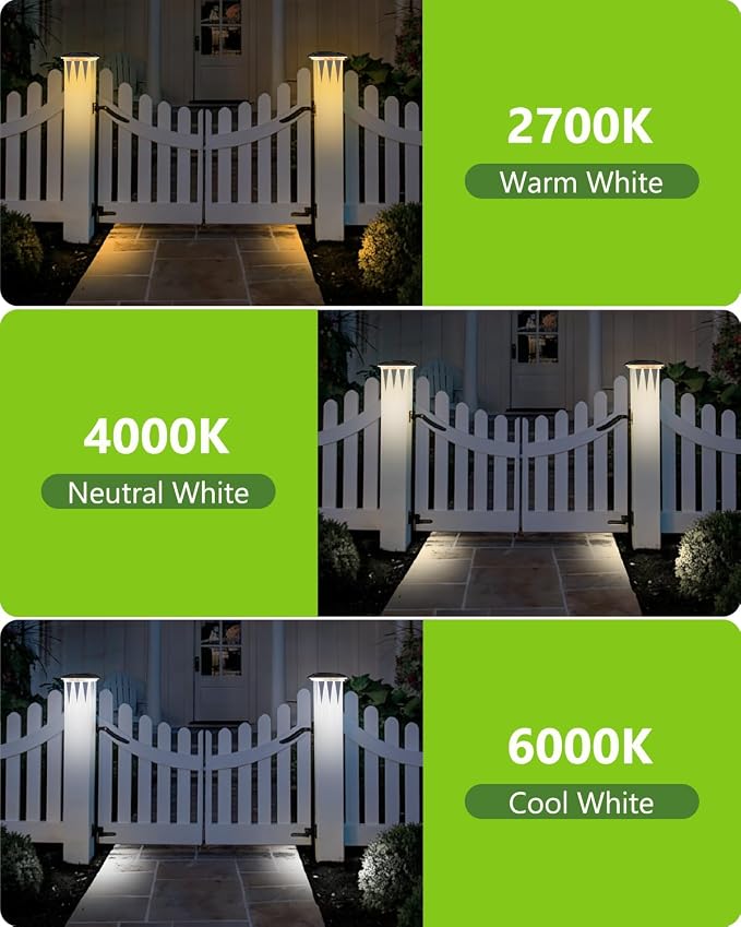 Solar Post Cap Lights 8 Pack Upgraded 16LED Spot Lens Outdoor Waterproof Post Light 3-Color Modes Warm & Cool & Neutral White Solar Light Fit for 4x4 3.5x3.5 Vinyl and Wooden Dock Fence Deck Posts