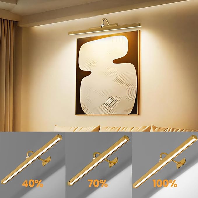 2 Pack 24 Inch Wall Lights for Pictures - Cordless Rechargeable Wall Sconces with Dimmable Remote for Above Mirror, Painting & Décor (Antque Gold)