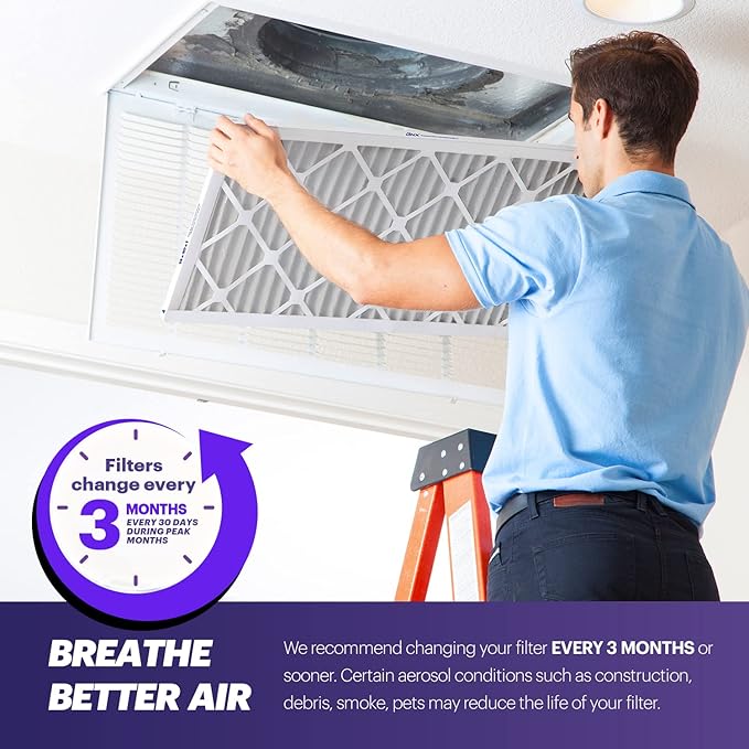 BNX 16x25x1 MERV 8 Air Filter 2 Pack - MADE IN USA - Electrostatic Pleated Air Conditioner HVAC AC Furnace Filters - Removes Dust, Mold, Pollen, Lint