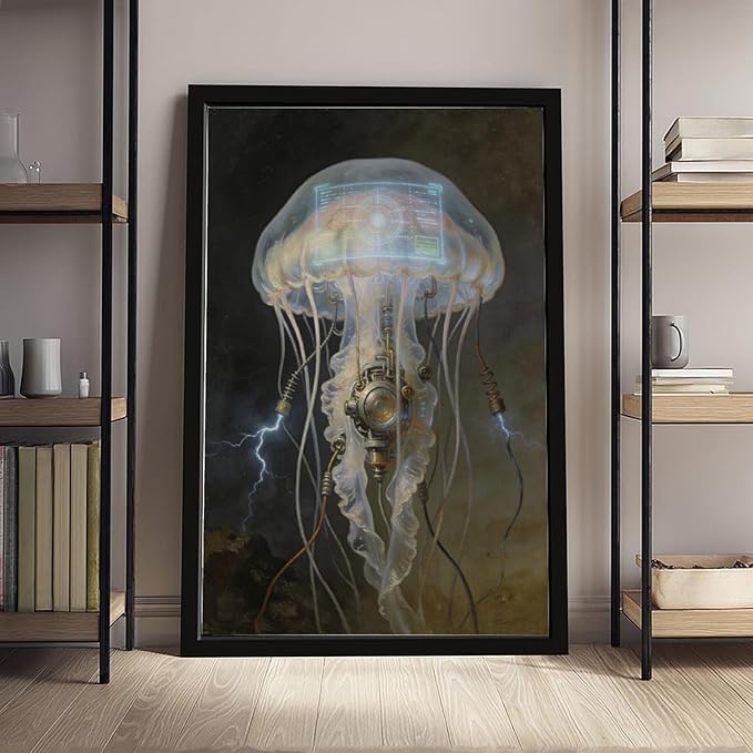 Framed Fantasy Wall Art for Living Room TV Wall Futuristic Tech Inspired Home Decor 24x36in