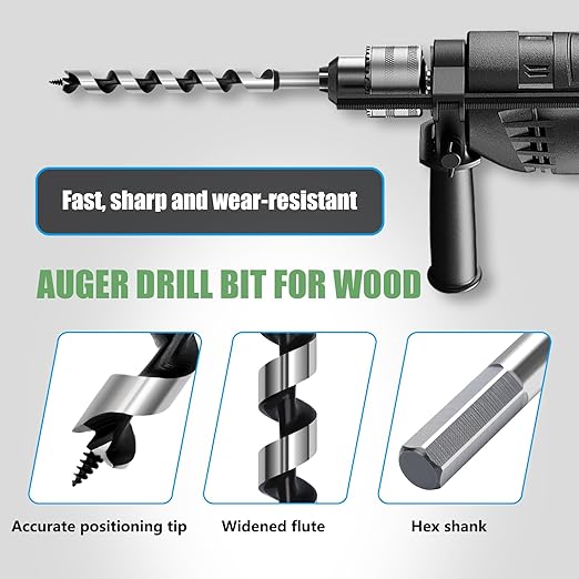 5/16 x 13.8 inch Auger Drill Bit for Wood, 8mmx350mm Hex Shank Ship Auger Bit for Soft Wood, Hard Wood, Plastic, Composite Materials and DIY Projects, 5/16"(8mm)