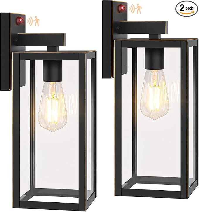 BesLowe Upgraded Motion Sensor Outdoor Wall Lights, 15” Dusk to Dawn Porch Lights Outdoor Wall Sconce Lanterns, 3 Lighting Modes Exterior Lighting Fixtures, Bronze Outside Lights for House, 2-Pack