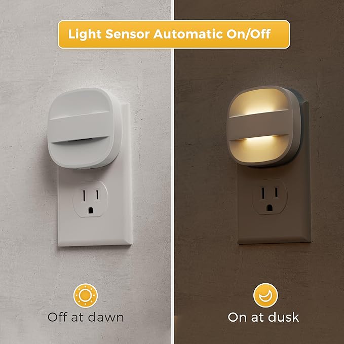 L LOHAS LED Night Light Plug in, Foldable Night Lights Plug into Wall with Dusk to Dawn Sensor, 2 Brightness Level, Ideal Nightlight for Bathroom, Hallway, Kitchen, 3000K Soft White, 2 Pack