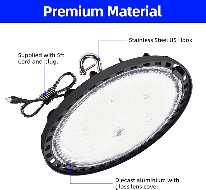 150W UFO LED High Bay Light, 20250lm 5000K Daylight UFO LED High Bay Shop Lights [450W MH/HPS Equiv.] 100-277V IP65 Waterproof Commercial Bay Lighting for Warehouse Workshop Factory Shop, 2 Pack