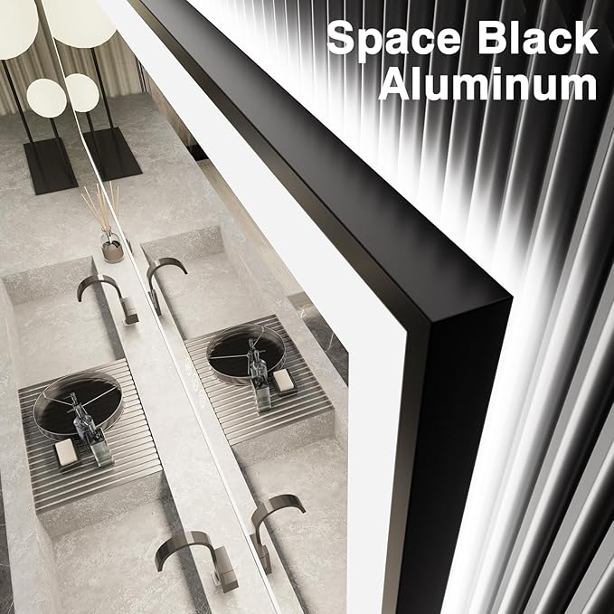 44x30 Bathroom Light up Mirror, Black Double Bright Lights, Anti-Fog Vanity Mirror with Lights, Stepless Dimmable Illuminated Mirror, Touch Control, Waterproof (Horizontal/Vertical)
