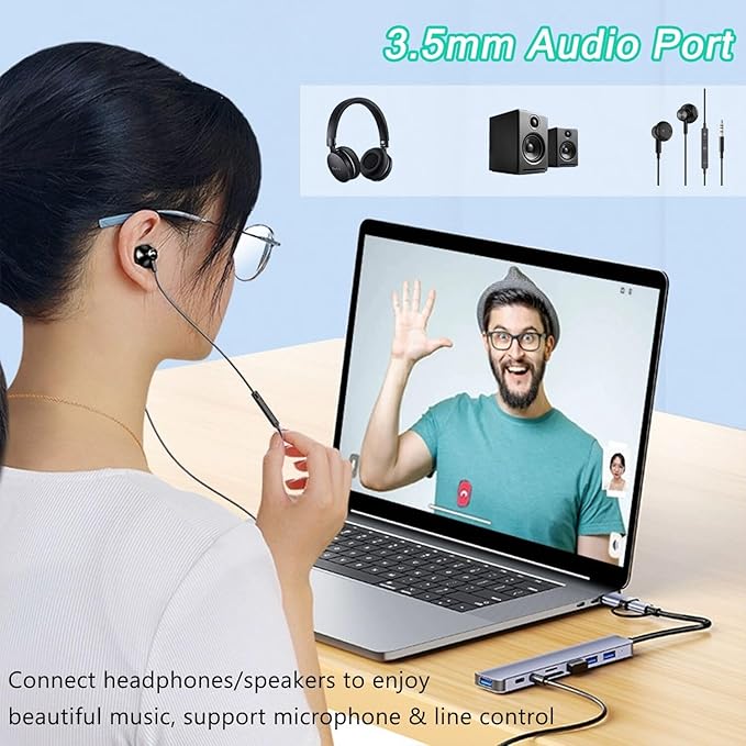 USB C Hub USB Hub 3.0, VIENON Aluminum 8 in 1 USB Extender with SD/TF Card Reader, 3.5mm Aux Headphone Jack for MacBook Pro Air and More PC/Laptop/Tablet Devices