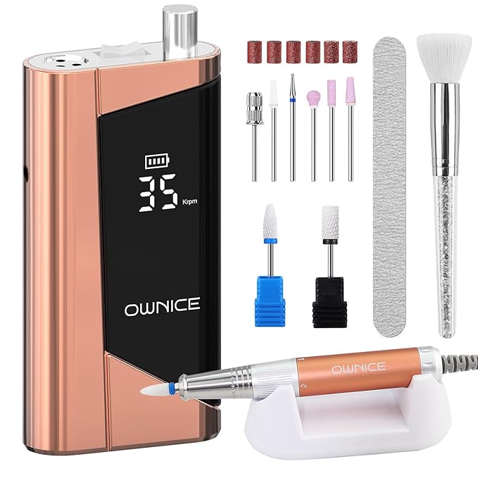 Electric Professional Nail Drill 35000RPM Cordless Portable Nail E-File Buffer Tools with Bits Perfect for Salon Manicure Pedicure Acrylic, Gel, Natural Nails(Rose Gold)