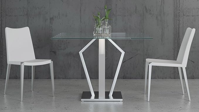 ZURI Modern Aiden 51" Square Glass Dining Table with Brushes Stainless Steel Base