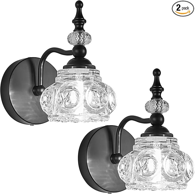 2-Pack Wall Sconces Black Bathroom Vanity Lighting Fixtures Black Wall Light with Glass Shade, Rust-Proof and Durable, Wall Lamp Using G9 Bulbs for Bedroom, Bathroom, Living Room