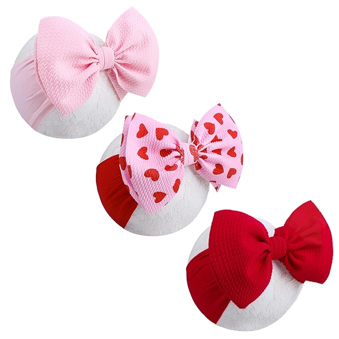 6'' Large Valentines Bow Baby Headbands Handmade Hairbands with Bows High Stretchy Soft Nylon Headbands Baby Hair Accessories for Infant Baby Girls Red Light Pink Heart