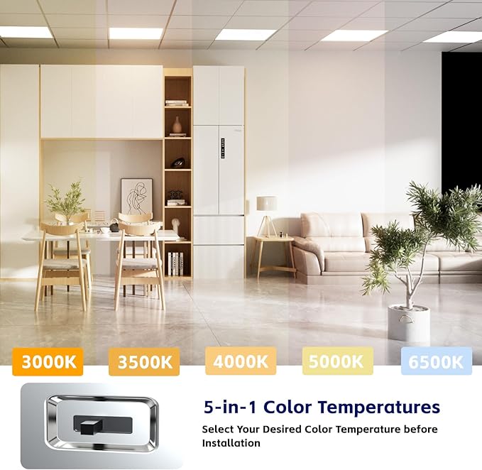 2 Pack 2x2 LED Flat Panel Light LED Drop Ceiling Light Fixture, 5 Wattage 20-40W Selectable & 5 CCT 3000K-6500K Adjustable Recessed Back-Lit Fixture for Office, ETL Listed