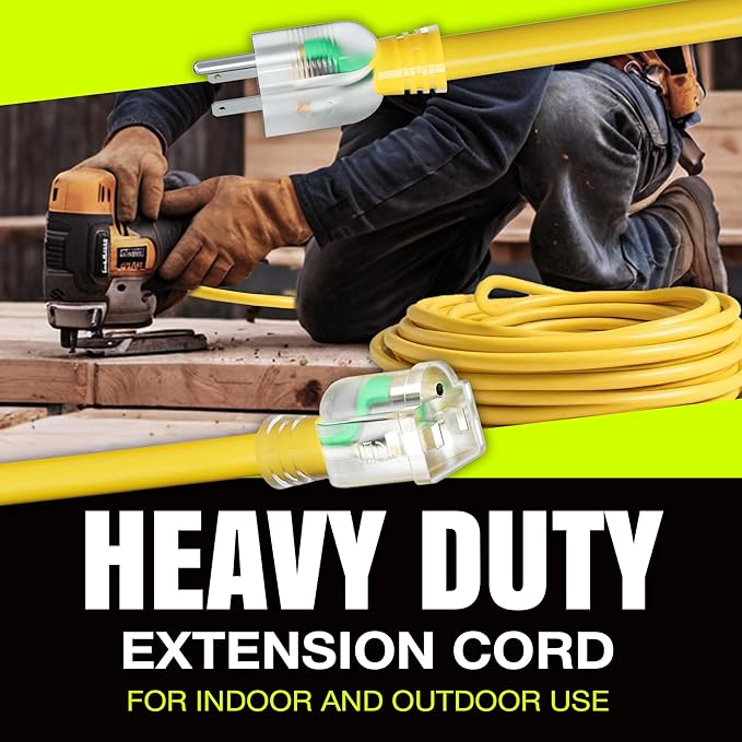 50ft Outdoor/Indoor Extension Cord 16/3 Gauge Heavy Duty 3 Prong SJTW, Waterproof, Flexible Cold-Resistant Long Power Cord,13A 125V 1625W, Yellow by LifeSupplyUSA