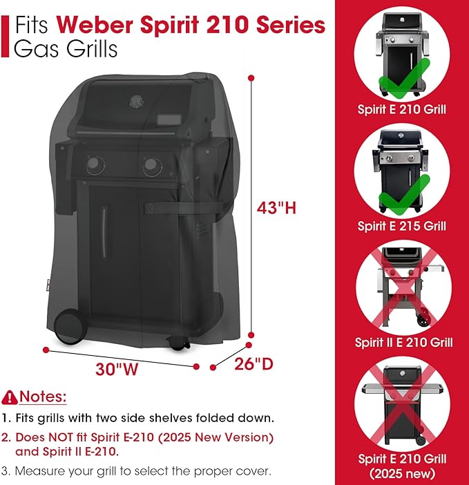 Unicook 30 Inch Grill Cover, Heavy Duty Waterproof 2 Burner Small BBQ Cover, Compatible with Weber Spirit 210 with Side Tables Down, Does NOT Fit Spirit II E-210 (Include 2025 Version) with Table Up