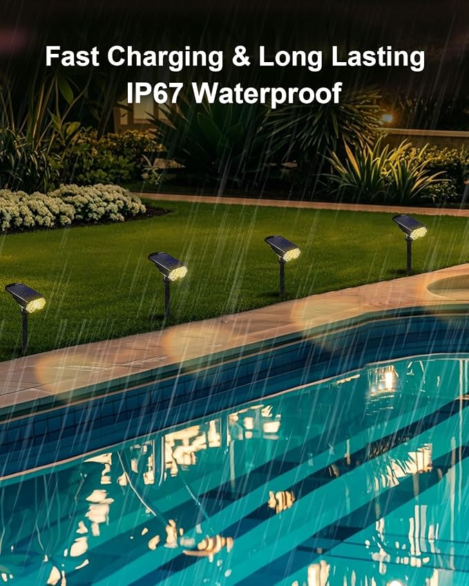 4 Pack Solar Spot Lights Outdoor Waterproof, 20 LEDs Bright Landscape Spotlights Dusk to Dawn, Warm White Adjustable Uplights for Yard Tree House Garden Wall Pathway, IP65