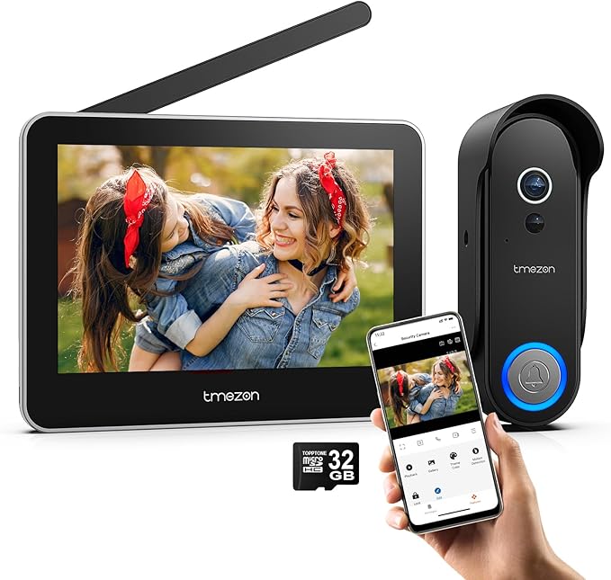 Tmezon Wireless Video Doorbell with Camera and Monitor WiFi Doorbell Intercom System, 1080P Camera with Monitor, Video Door Phone 7''Touch Screen, Motion Detection, No Monthly Fees, Tuya APP 2.4G/5G