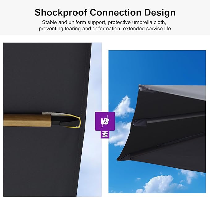 PURPLE LEAF 10‘ x 13’ Rectangle Patio Cantilever Umbrella Large Hanging Umbrella Teak Finished Aluminum Frame Windproof Offset Outdoor Sun Umbrellas for Beach Pool Deck, Navy Blue