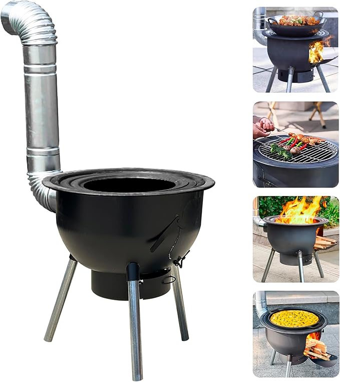 Multifunction Wood Burning Stove with Grill Rack,Large Portable Charcoal Grill,Camping Rocket Stove for Outdoor/Backyard Cooking,Chinese Wood Stove,Off Grid Living Supplies