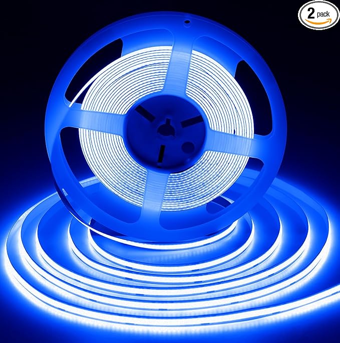 iNextStation 32.8ft/10M Bule COB LED Strip Light, DC24V CRI 93+ Bule Light Strip, 8mm Width LED Tape Lights, Dimmable COB Strip Light for TV Backlight, Home Light, Bedroom Light(No Plug)