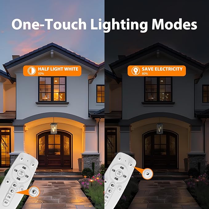 3-Color LED Outdoor Pendant Light with Remote, 3-Light 19" Large Outdoor Chandelier for Porch, Black Exterior Pendant Lighting Fixture Ceiling Mount Pendant Lantern for Patio Front Door