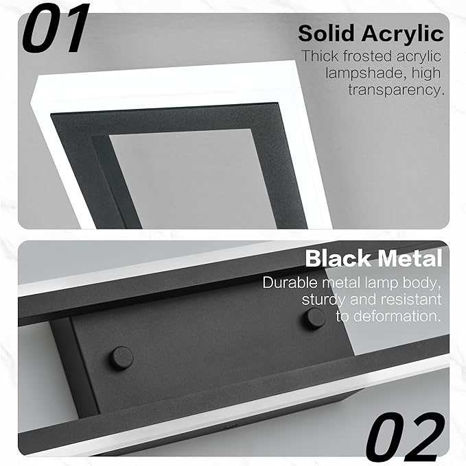 ZUZITO LED Bathroom Light Fixtures - Dimmable 48 Inch Vanity Light Black - Modern Bathroom Light Bar Over Mirror 6000K