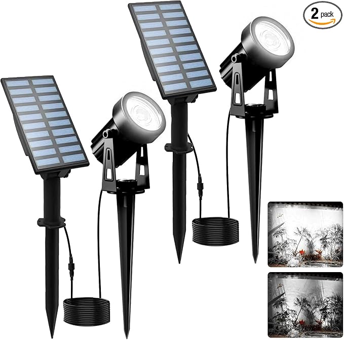 T-SUNUS Solar Garden Spot Lights, LED Solar Landscape Light Outdoor IP65 Waterproof 9.8ft Cable, Separated Solar Panel, Auto ON/Off for Garden, Driveway, Pathway, Pool Area (White 6000K)