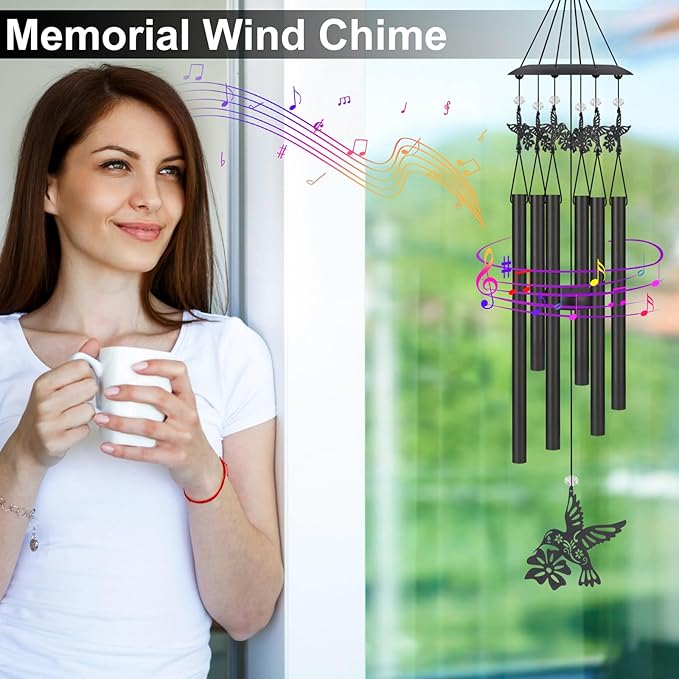 Hummingbird Wind Chimes for Outside,Sympathy Garden Decor Gifts for Women Mom and Grandma,Christmas Windchime in Loving Memory Outdoor Decoration for Yard, Patio, Porch, Lawn