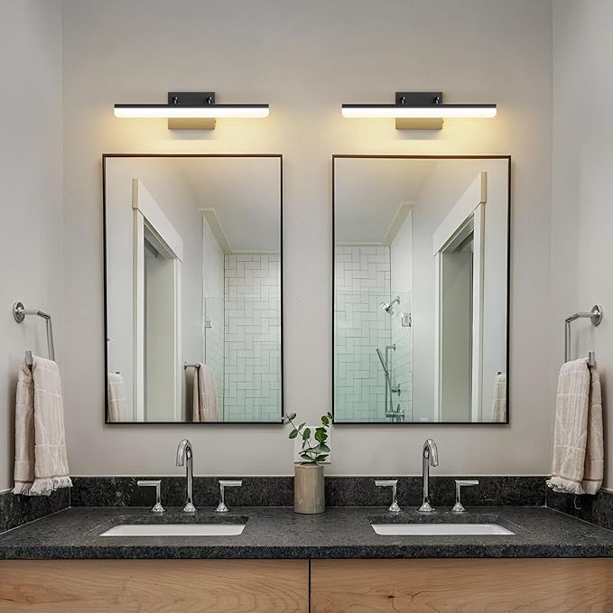 15.7" Black LED Bathroom Vanity Light 5CCT–Dimmable Wall Mount Fixture with Adjustable Angle, Modern Lighting for Powder Room, Vanity Mirror Home & Apartment Use
