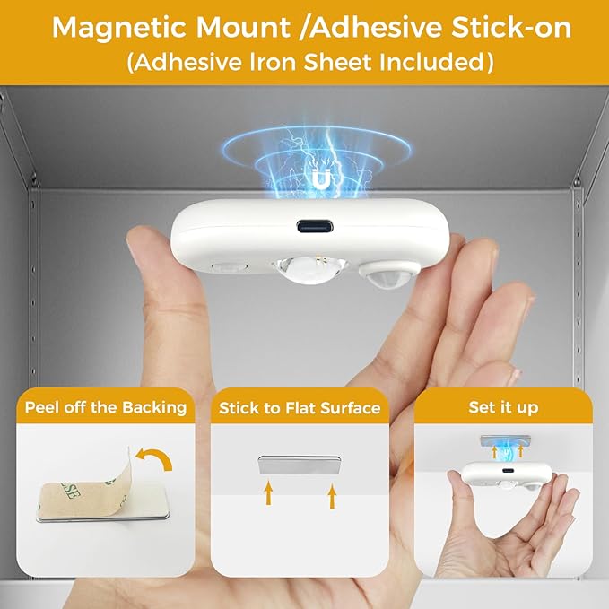 LED Motion Sensor Puck Lights, Small Rechargeable Under Cabinet Light, Dimmable Daylight White Closet Lights, Wireless Under Cabinet Lighting for Drawer, Kitchen (6 Pack, White)