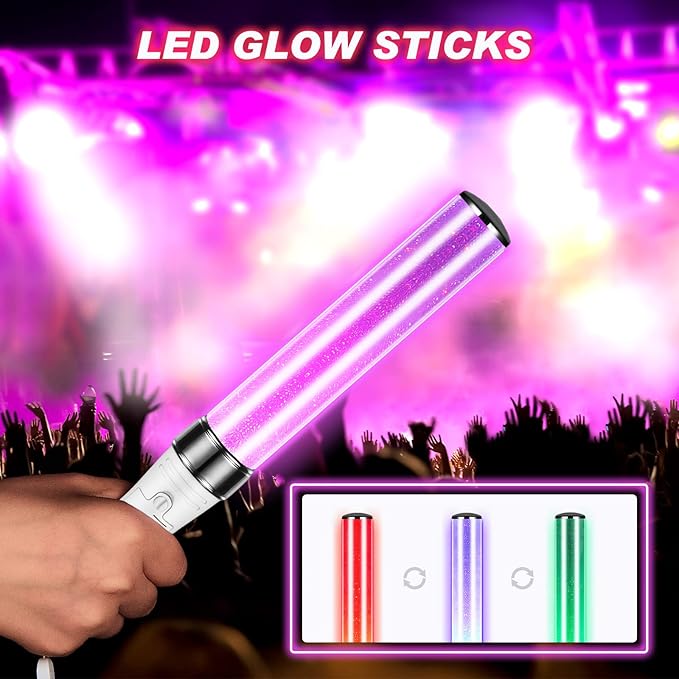 Lewtemi 10 Pcs K-pop Lightstick LED Glow Sticks 15 Color Reusable J-pop Concert Stick, Manual and Automatic Mode, Idol Flashing Glow Sticks for Raves Emergency Camping Party Supplies