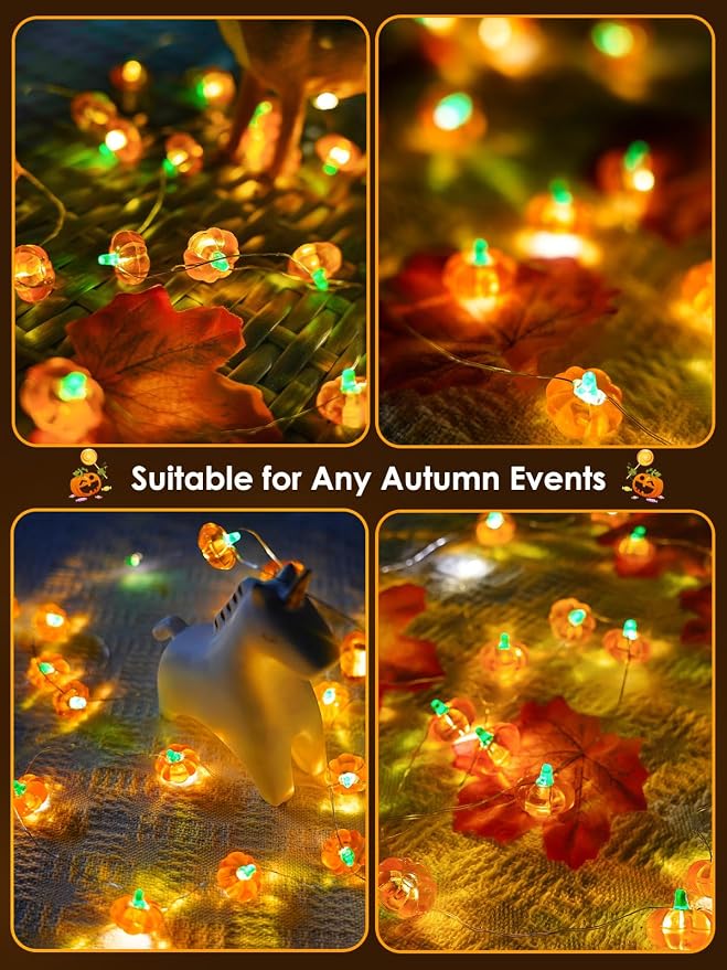 Fall Decorations 3D Pumpkin Fairy Lights Battery Operated with Remote, 10ft 30LED Fall Orange String Lights 8 Modes, Twinkle Light Waterproof Outdoor Indoor for Thanksgiving Harvest Halloween Decor