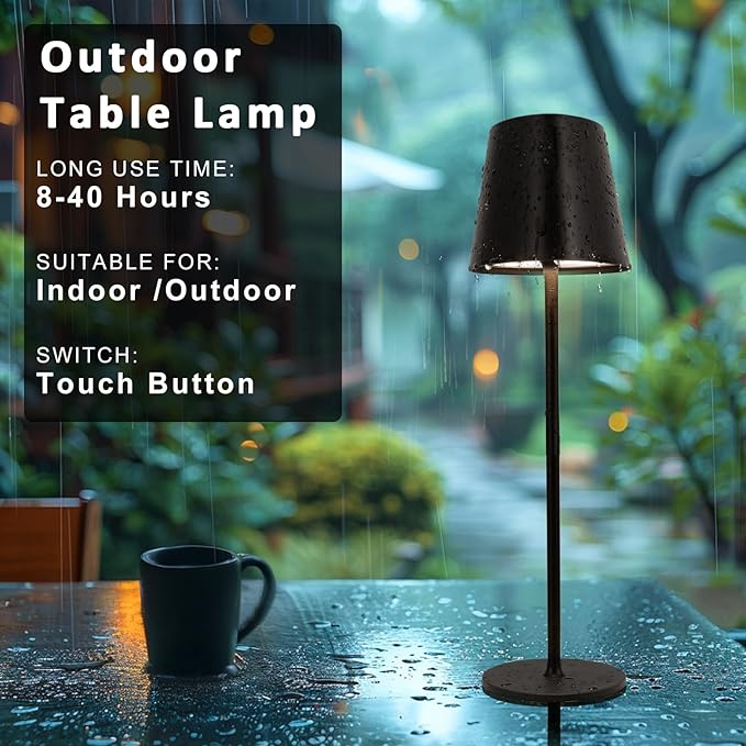Kakanuo Cordless Table Lamps Pack of 4, Portable LED Battery Operated Lamp, Wireless Rechargeable Lamp, 3 Color Stepless Table Lamp for Restaurant, Bar, Party, Camping and Bedroom - Black