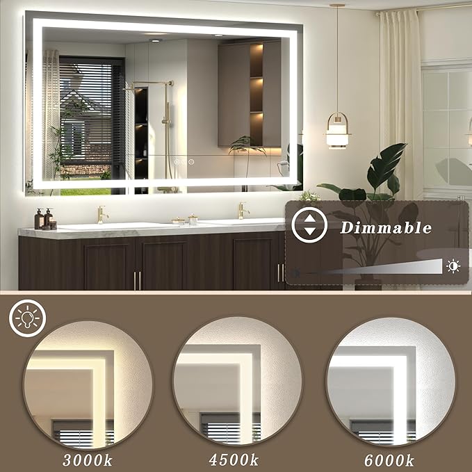 50x 40 LED Lighted Bathroom Mirror for Wall, Large Vanity Mirror with Lights, Dimmable, Anti-Fog, Shatter-Proof, ETL Listed (Front Lit+ Backlit)
