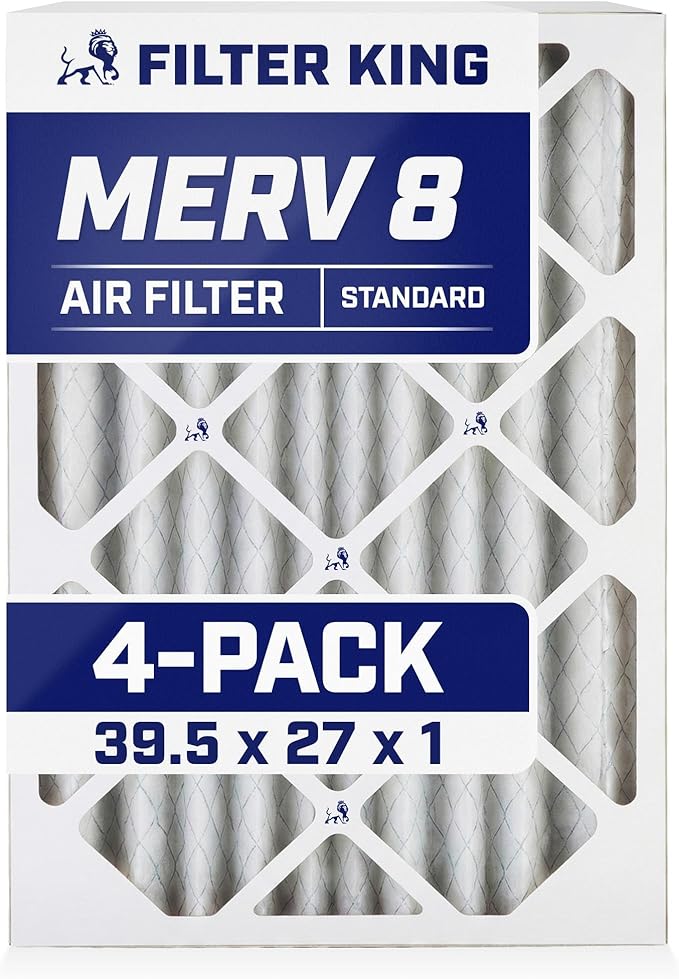 Filter King 39.5x27x1 Air Filter | 4-PACK | MERV 8 HVAC Pleated A/C Furnace Filters | MADE IN USA | Actual Size: 39.5 x 27 x .75"