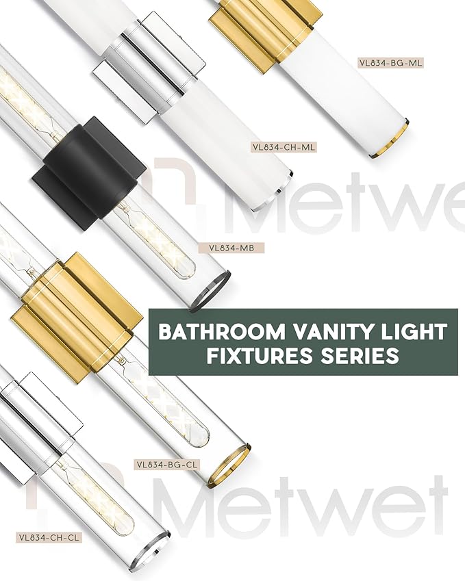 Bathroom Vanity Light Fixtures, Chrome Wall Lights in Clear Glass Indoor Wall Sconce, Modern Wall Light Up and Down Wall Mount Lamp for Bathroom, Bedroom, Hallway, Kitchen, VL834-CH-CL