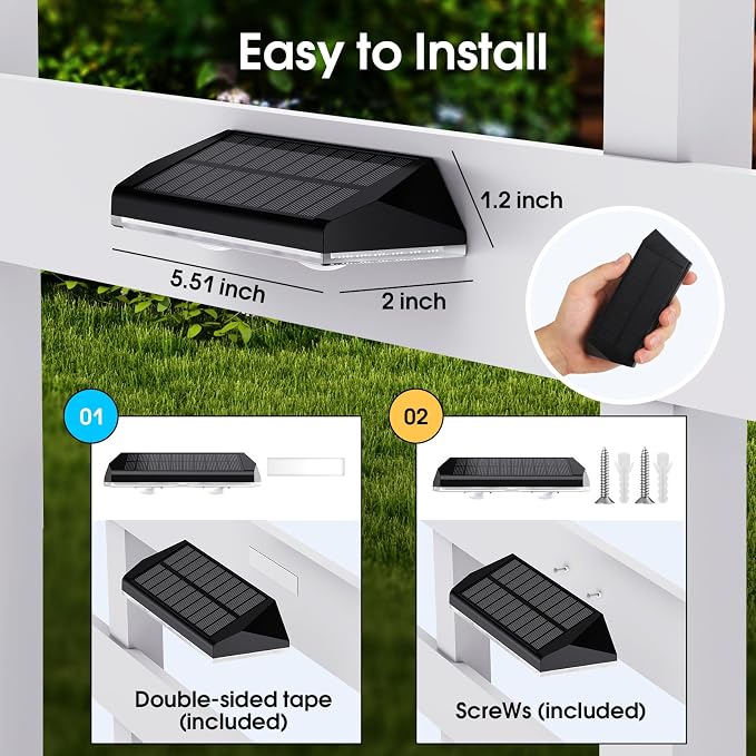 AUDLES Solar Fence Lights Outdoor Waterproof LED, 8 Modes Warm & RGB 6 Color Changing Solar Powered Flood Wall Lights, Solar Light for Step, Pathway, Garden, Deck, Stairs Decor- 12 Pack