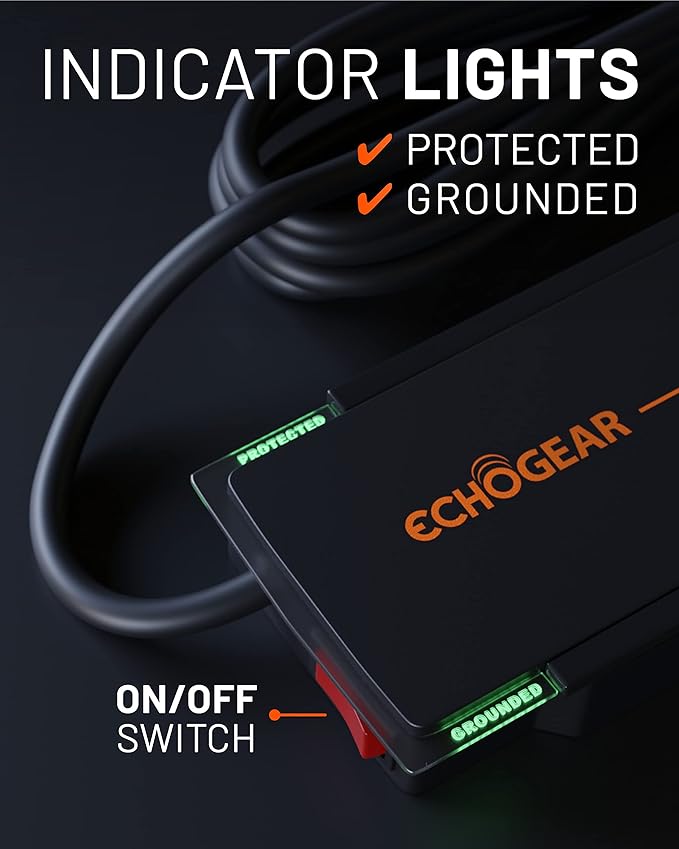 ECHOGEAR ShockBlocker 8 Outlet Surge Protector Power Strip - Slim Design Can Power & Protect Your Entire TV, Office, Or Gaming Setup - Advanced Surge Suppressor with 3420 Joules of Protection