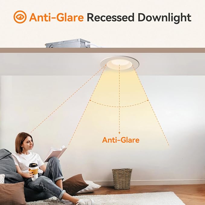 12-Pack 3 Inch Anti-Glare Recessed LED Lights with Night Light, Deep Baffle Downlight, Dimmable, 2700K-5000K 5CCT Selectable, with Junction Box, Canless, 680lm, ETL Listed, White